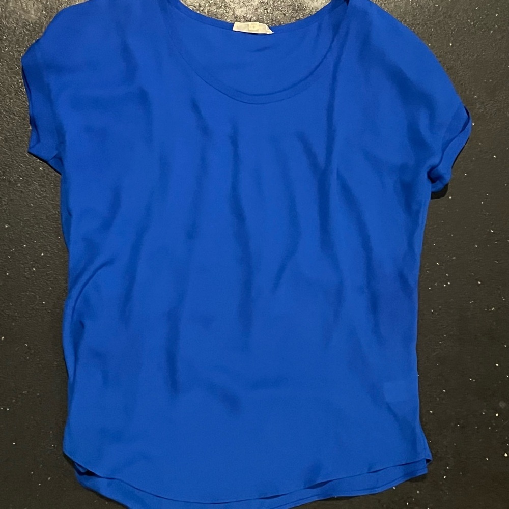 Pleione Short Sleeve Women's Blue Dress Shirt- Small